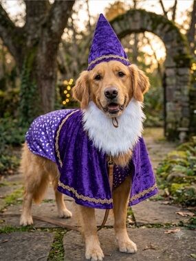 Purple Wizard Dog Costume Cape and Hat Set